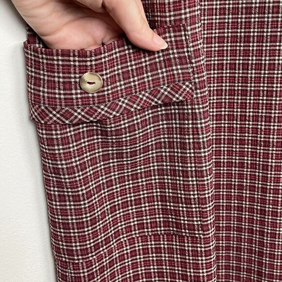 Talbots Plaid Red Tan Sleeveless Jumper Dress Plaid 10 Petite Made in USA - Picture 7 of 12